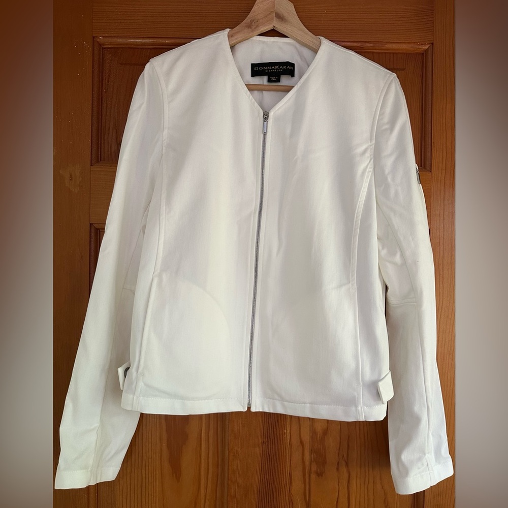 Donna Karan Signature White Zip up Moto Jacket